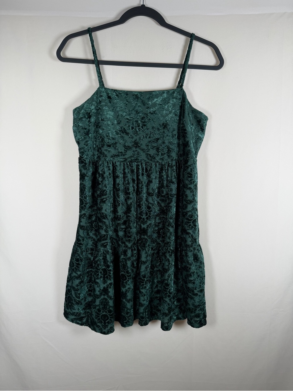 Whimsigoth Forest Fairy Grunge Dark Green Floral Velvet Burnout Mini Dress